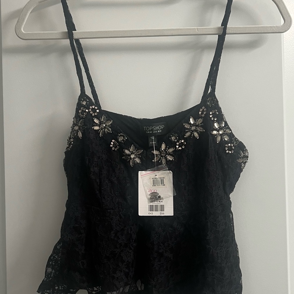 NWT Topshop Lace Crop Top with Gems